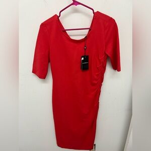 NWT EMPORIO ARMANI Ruched Milano Jersey Dress Red 8/44IT Made in Italy MSRP $645